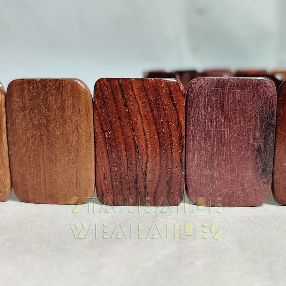 Vintage Exotic Wood Link Belt Wooden Tiles Segmented '90s Handmade Woodgrain VTG - Picture 6 of 8